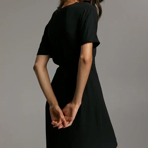 Babaton Wallace Wrap Dress Womens Small Black Short Sleeve V Neck Tie Waist - Picture 3 of 11
